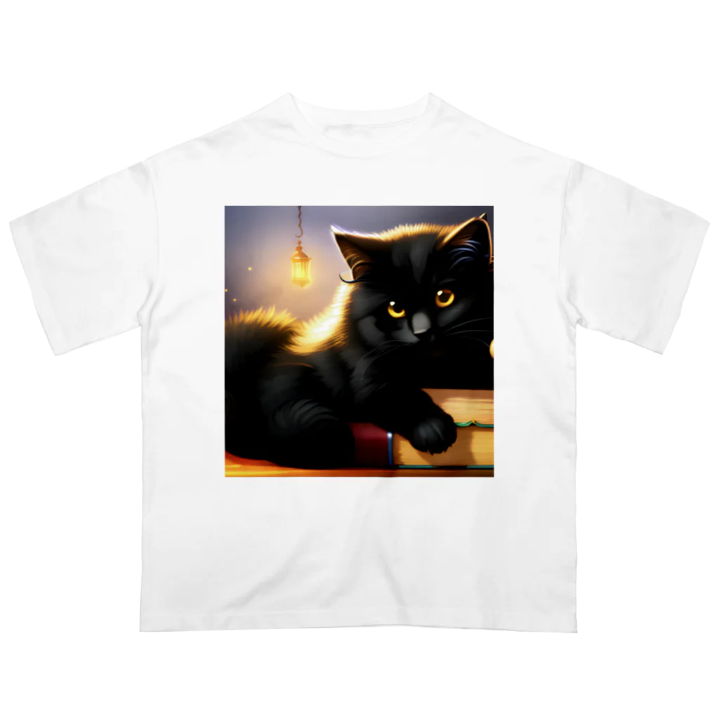 ねこノートの黒猫まるまり寝 オーバーサイズTシャツ