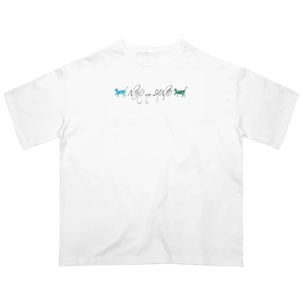 OmamesanのNEKO no SANPO〈水色・緑〉 オーバーサイズTシャツ