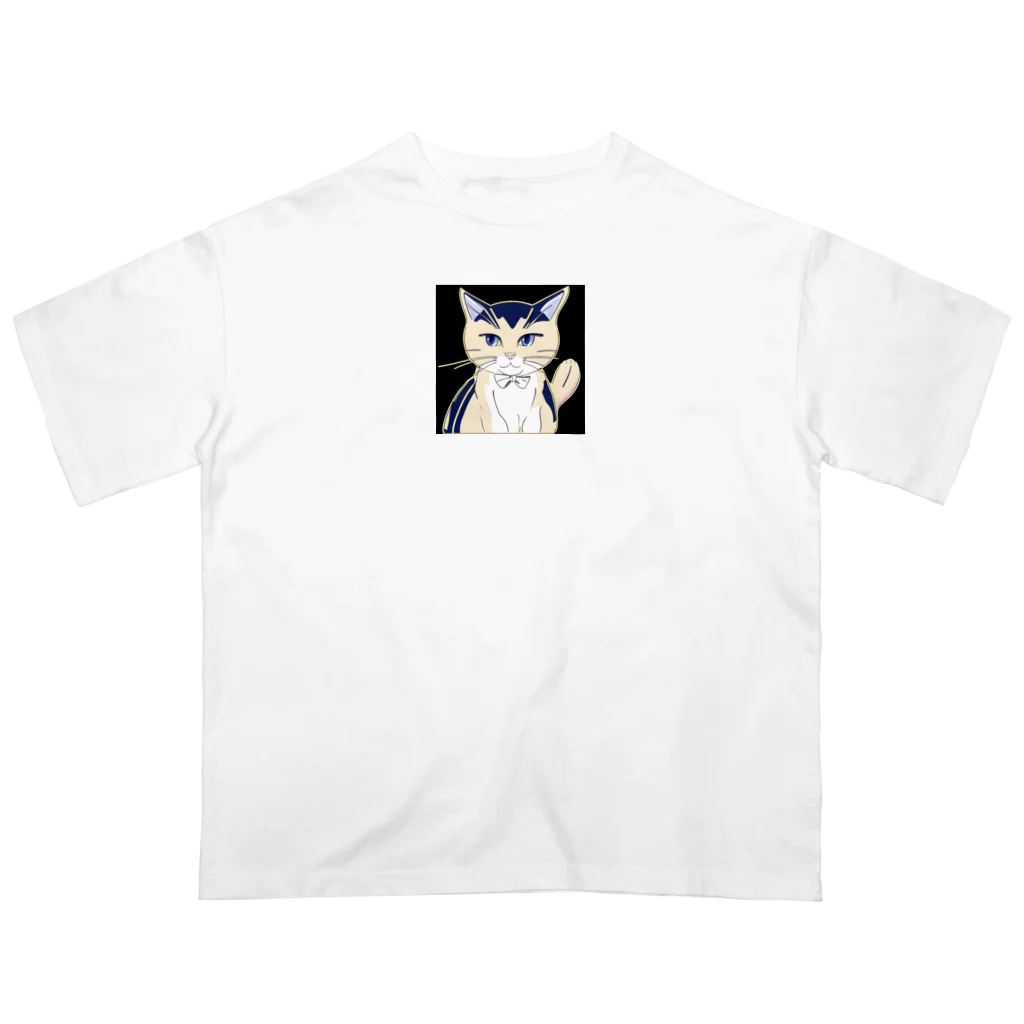 haru-2233の気品ある猫 シマシマ柄 Oversized T-Shirt