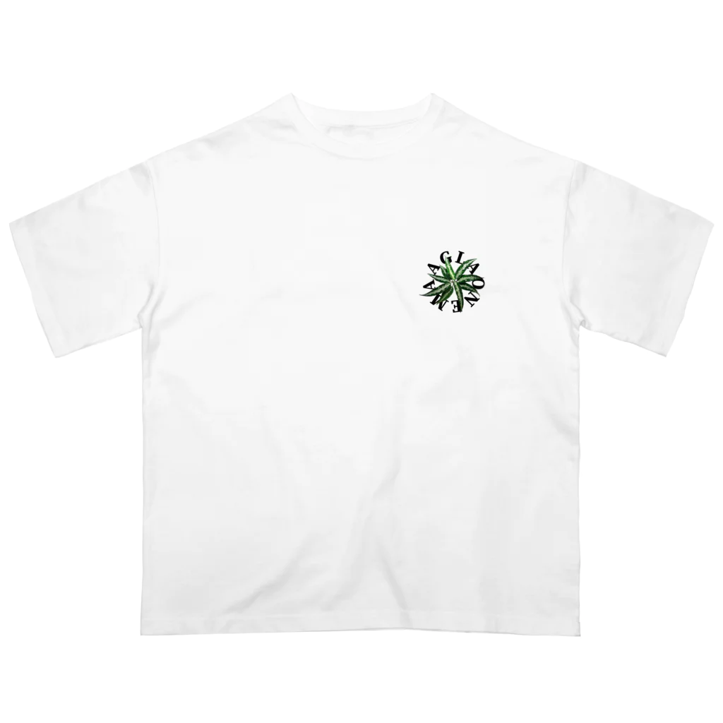 熱帯デザイン.com@SUZURIの【サークルロゴ】AGLAONEMA TRICOLOR（アグラオネマトリカラー）BLACK オーバーサイズTシャツ