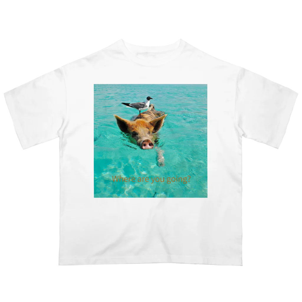 MOMOTAKAショップの海のかけら - ピグとバード Oversized T-Shirt