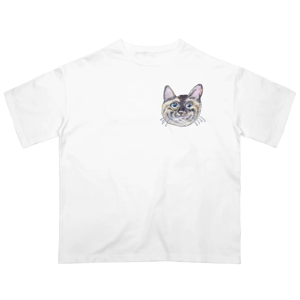 れいにゃん堂&れいにゃあ～と😺のチョークアートの見上げるサビ猫 オーバーサイズTシャツ