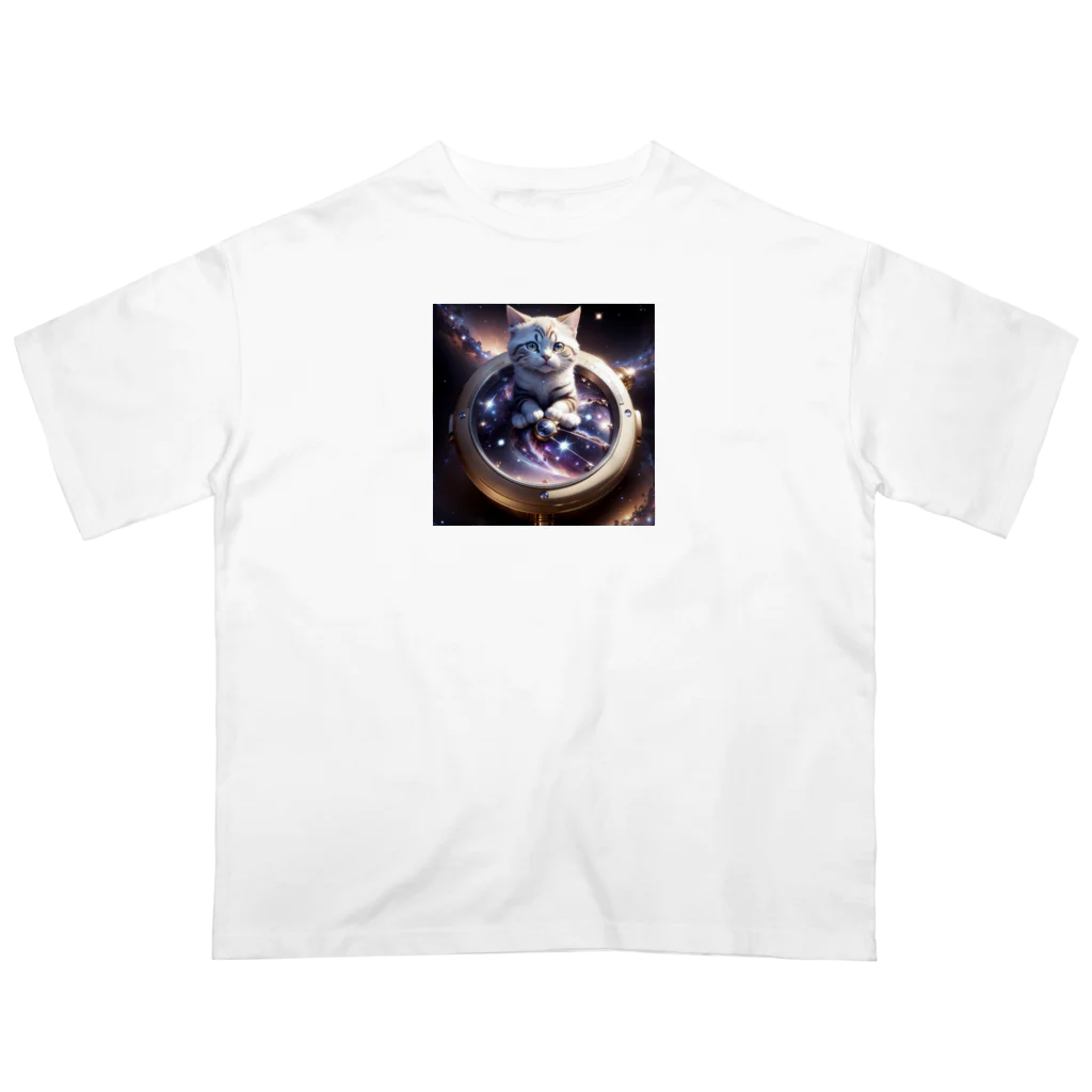 catgoodsの猫と宇宙の時計 オーバーサイズTシャツ