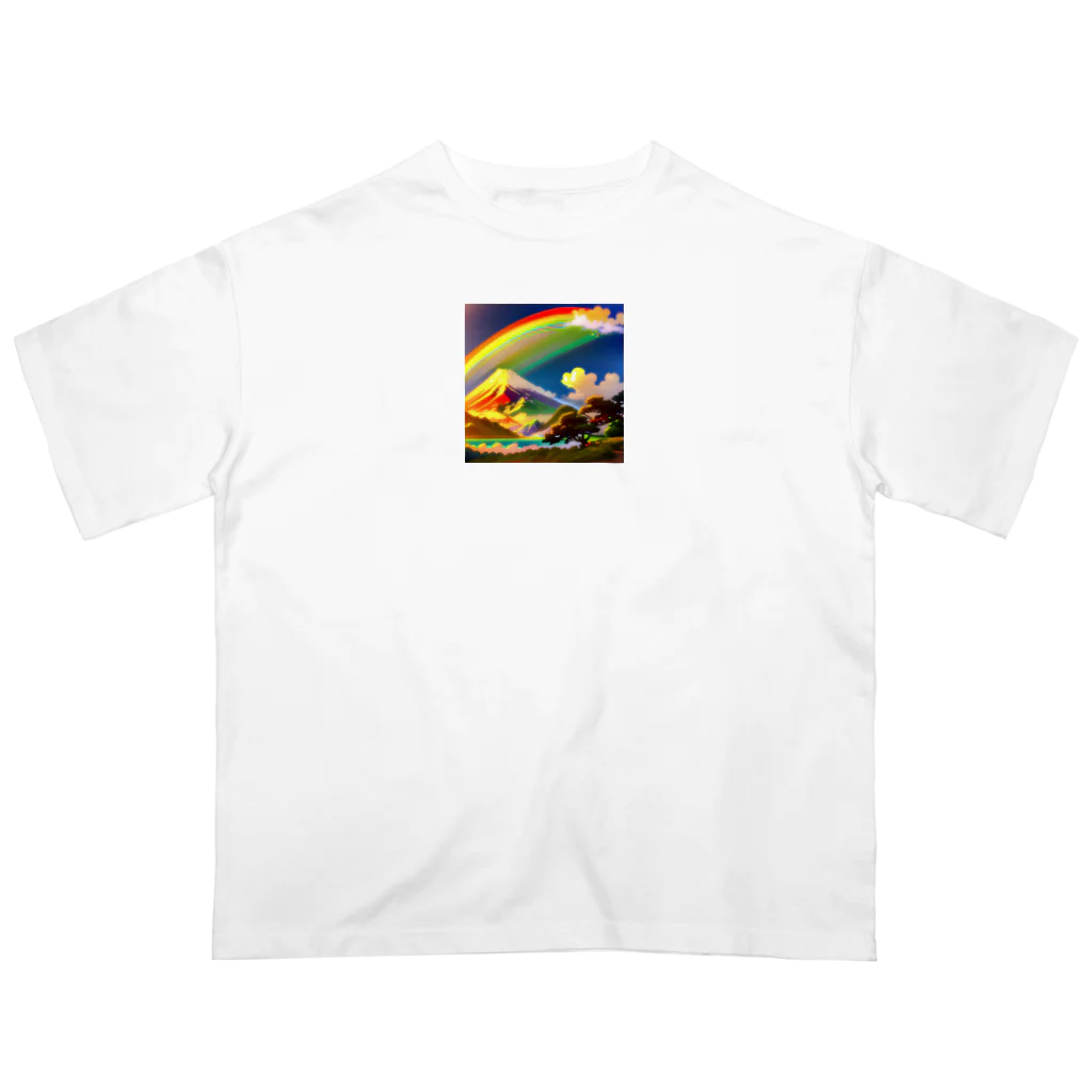 TOY PAPA SHOP の“Rainbow-colored Mount Fuji: The Gateway to a Colorful Fantasy” オーバーサイズTシャツ