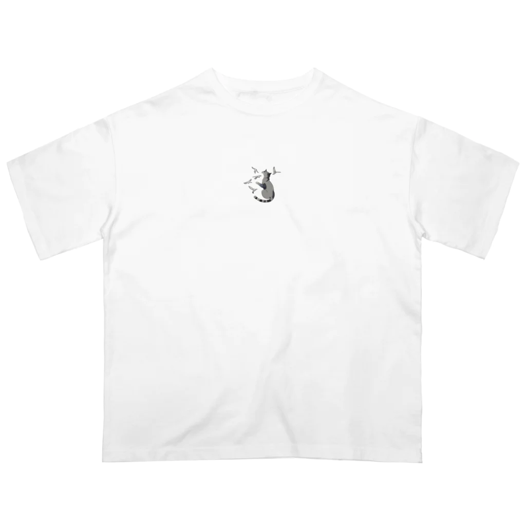 チェリオの鳥と遊ぶ猫 オーバーサイズTシャツ
