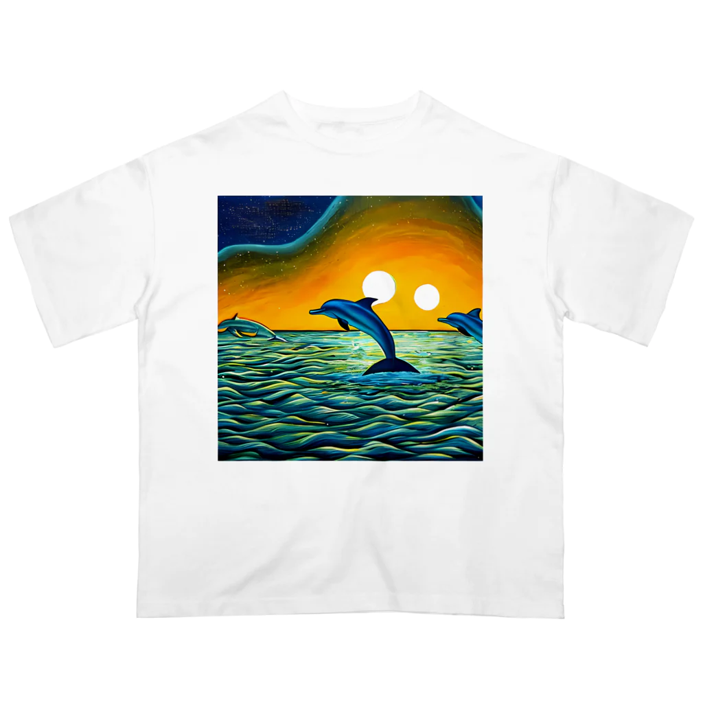 ワシの趣味の夕焼けの海とイルカ達 Oversized T-Shirt