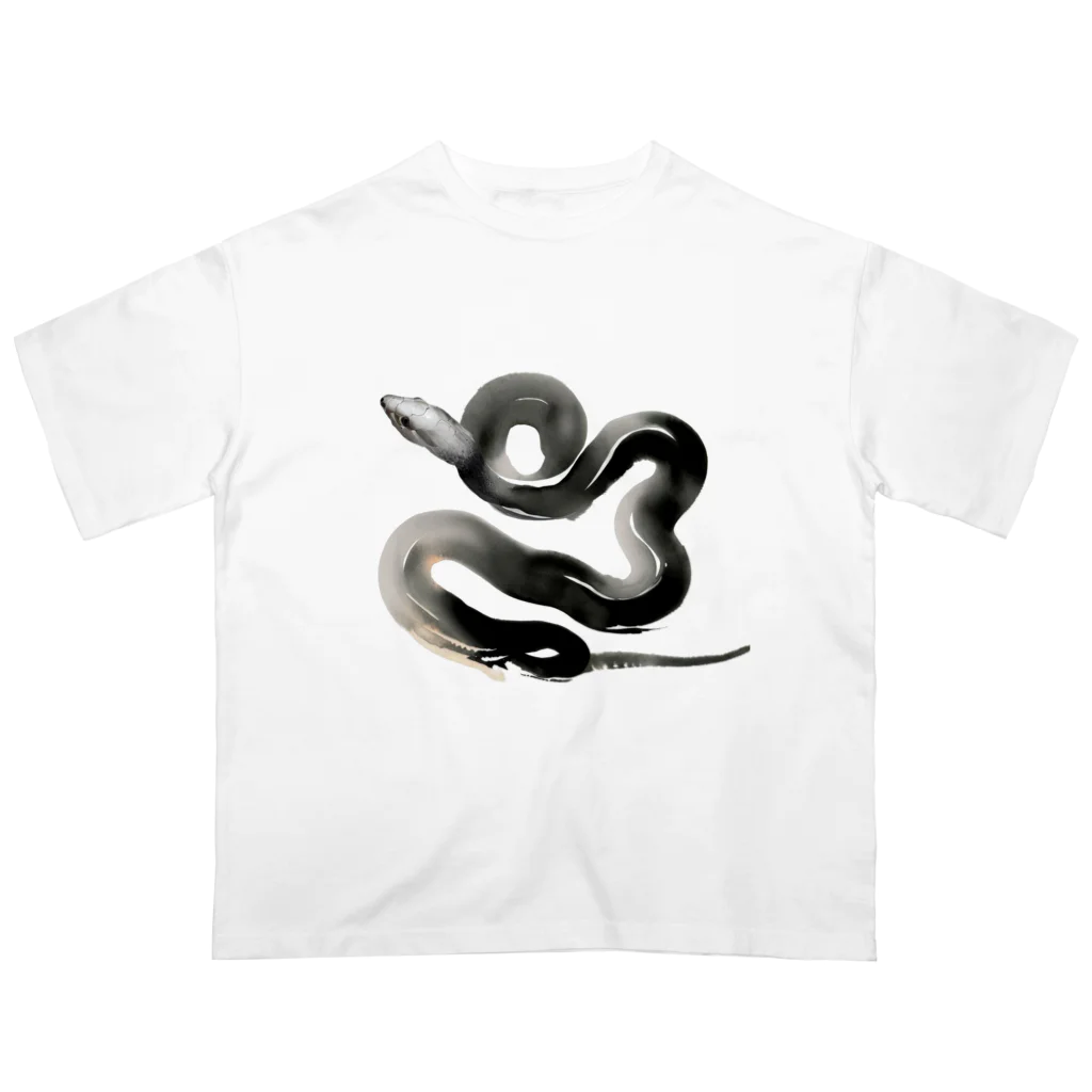 シリーズ＆シリーズの水墨画シリーズ　蛇 オーバーサイズTシャツ