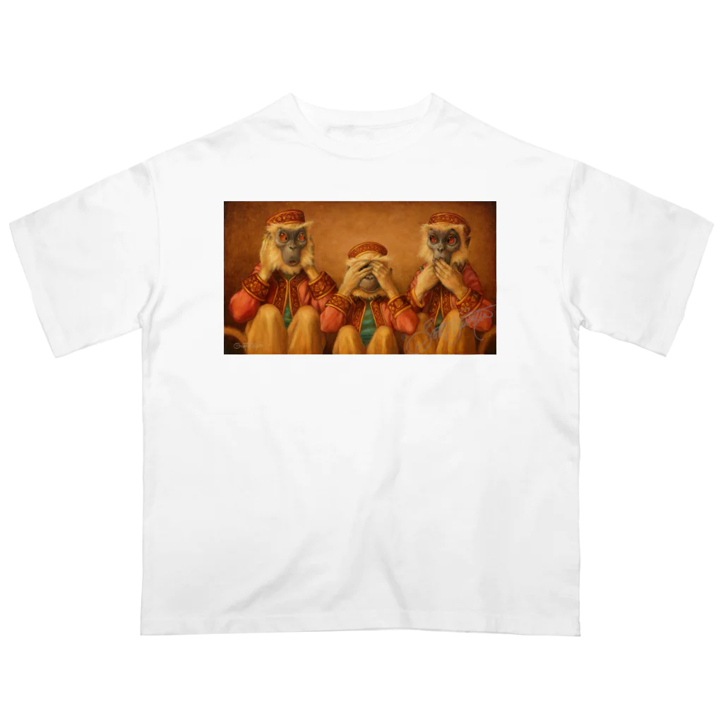 Mottan‘s Art Goods Shopの見ざる・聞かざる・言わざる　See no evil, hear no evil, speak no evil オーバーサイズTシャツ