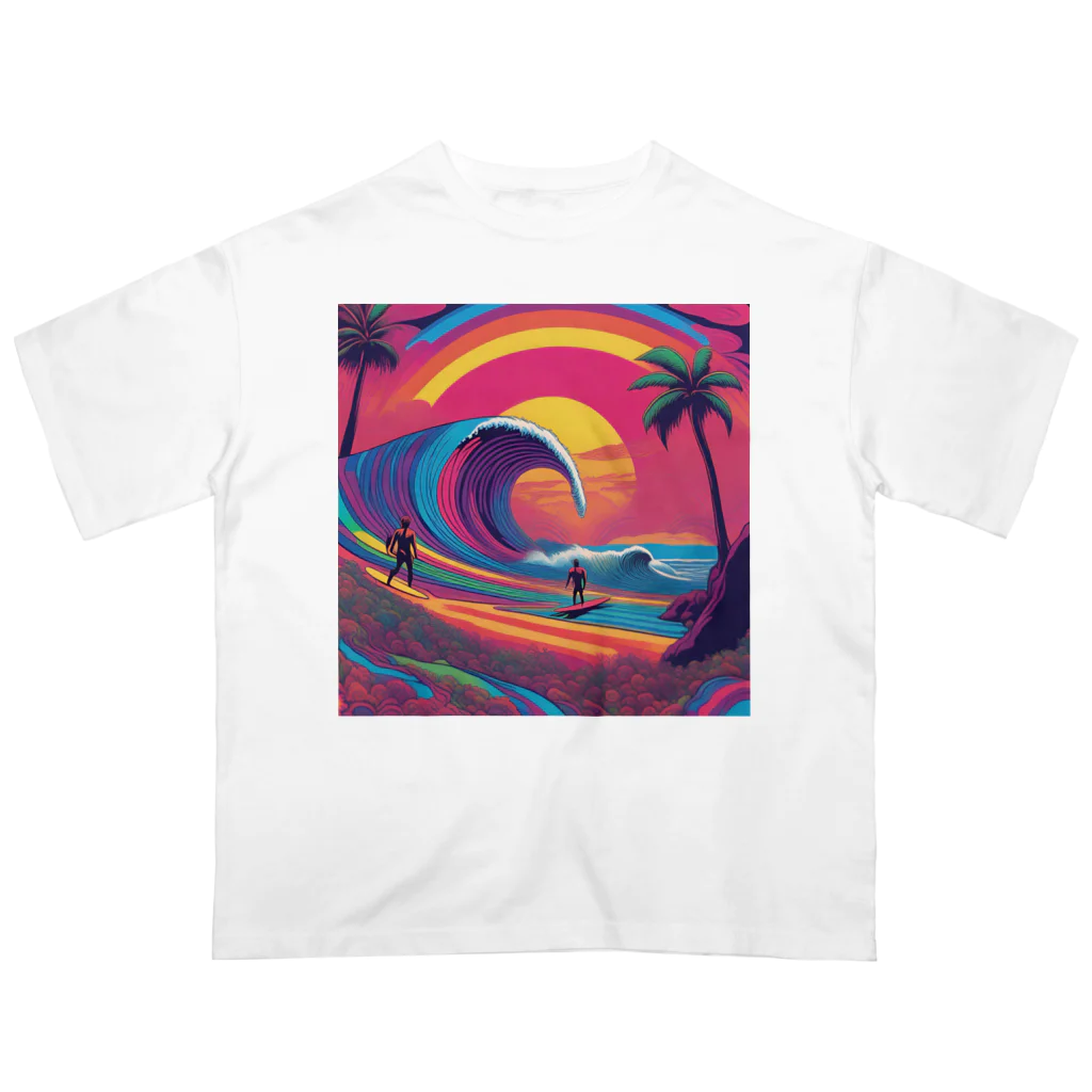 Sea Side TropicalのTropical Beach Surfer Art Oversized T-Shirt