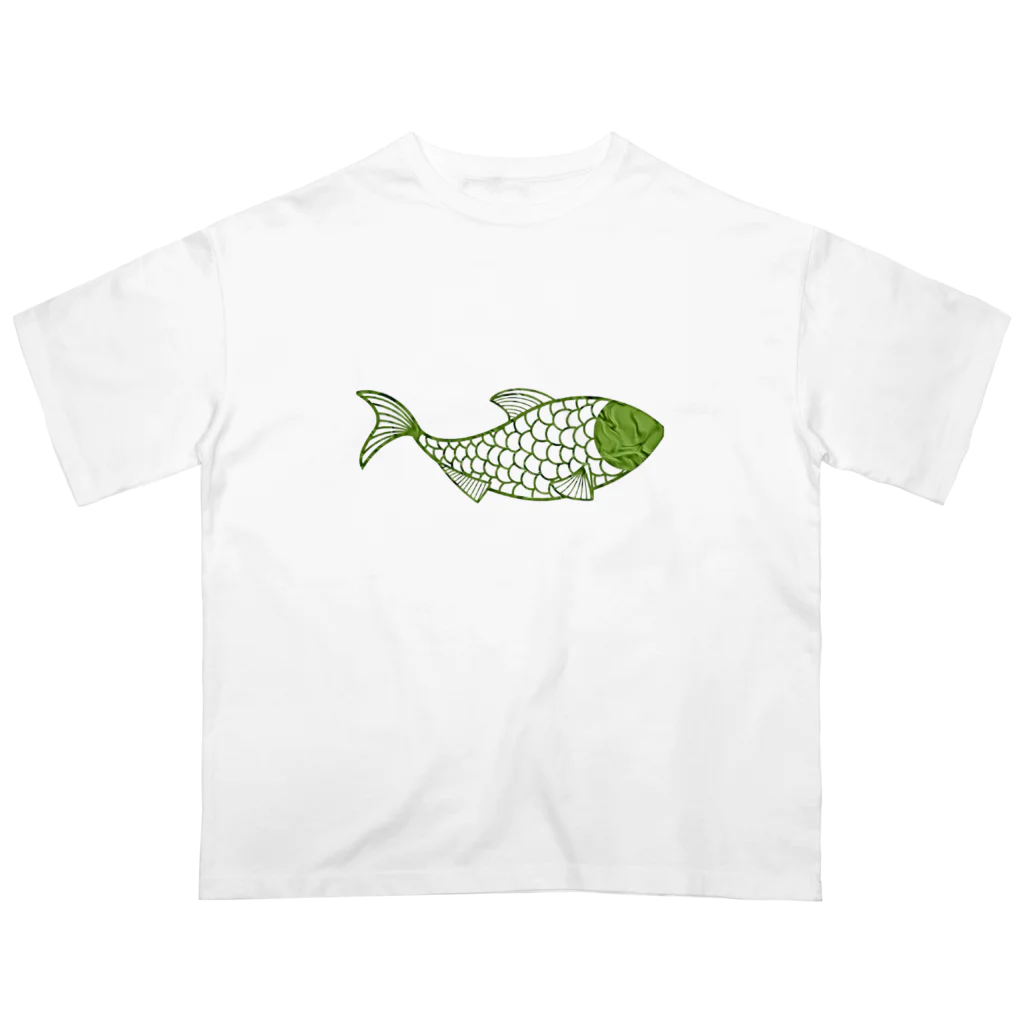 mumusの魚　green オーバーサイズTシャツ