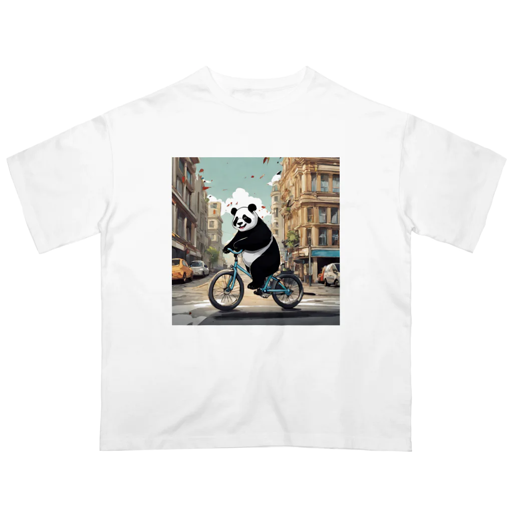 遊びの場の自転車に乗るパンダ Oversized T-Shirt