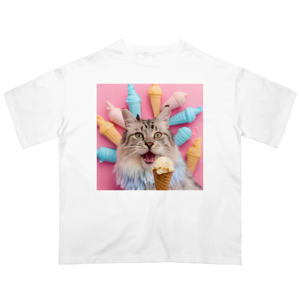 猫雑貨屋　ねこまろのアイスを食べた猫 オーバーサイズTシャツ