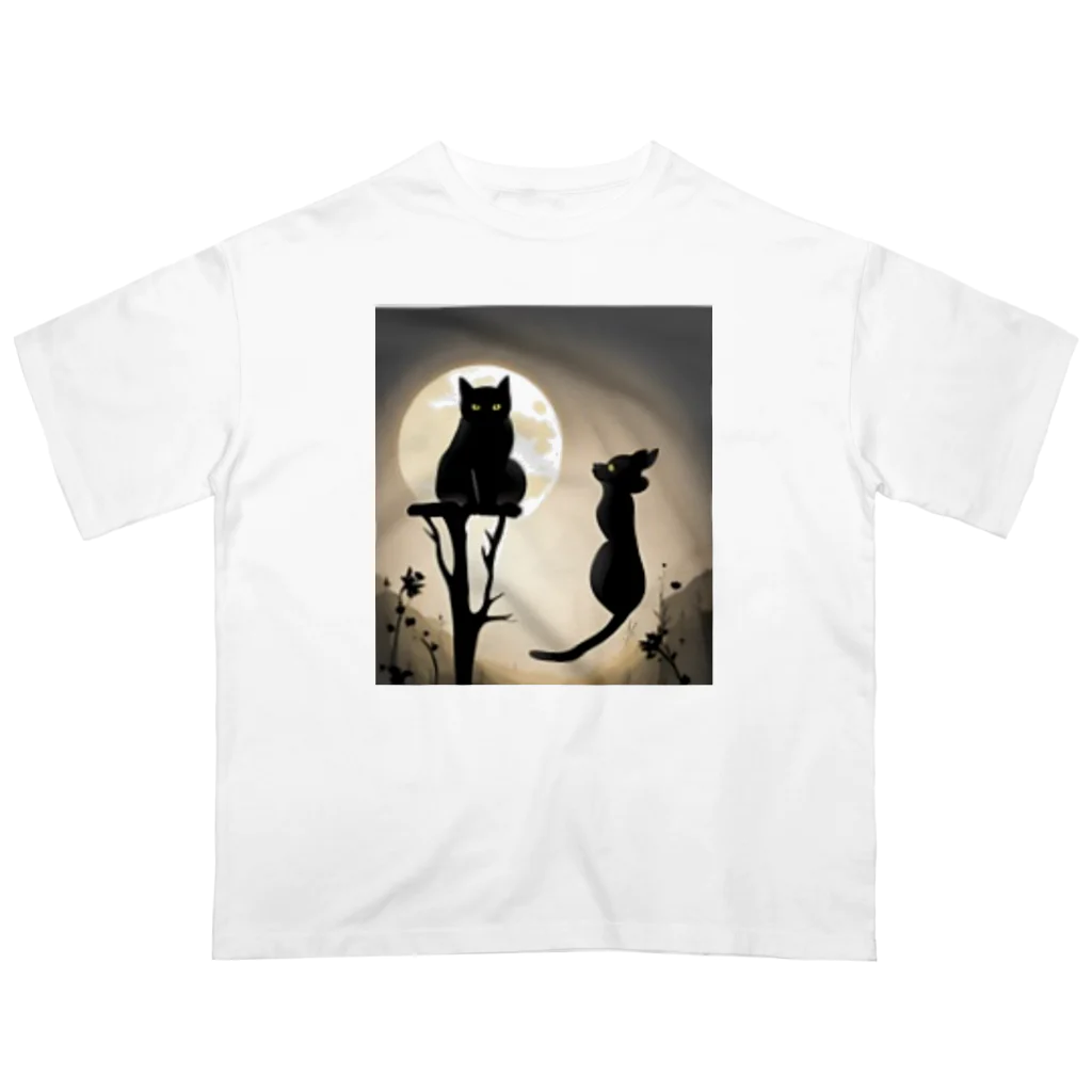 YOKAZE KASUMIの月夜が背景のクールな猫！ Oversized T-Shirt