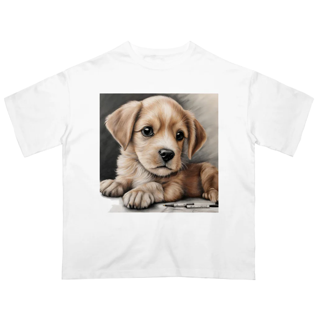 つぶらな瞳の子犬グッズ屋さんの癒しの子犬 オーバーサイズTシャツ