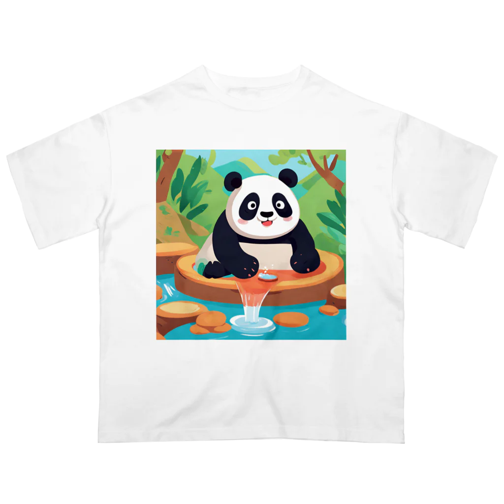 萌えキャラ大好きの温泉を楽しむパンダイラストのグッズ Oversized T-Shirt