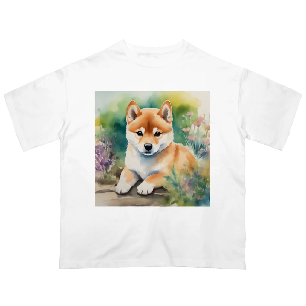 こころやすらぐの水彩子犬　柴犬 オーバーサイズTシャツ