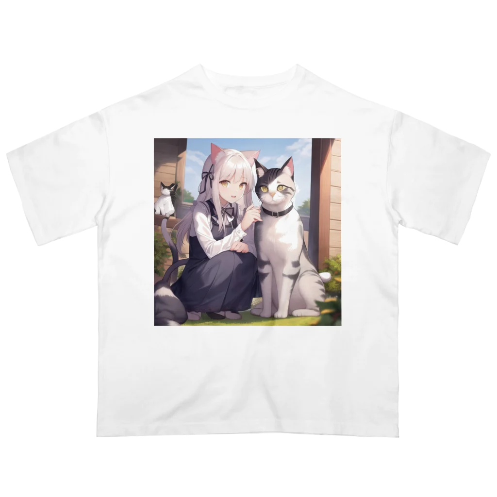 Tuki7の猫と猫耳少女 オーバーサイズTシャツ