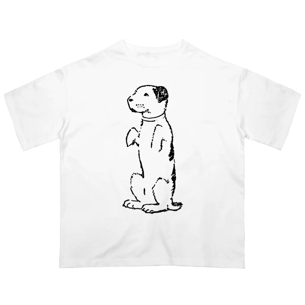 Saza-nami Antique designのたちあがる犬・白黒 オーバーサイズTシャツ