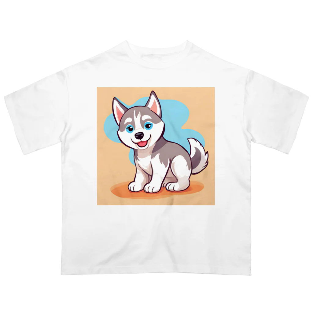 gobosyokaiのかわいいハスキーの子犬のイラストグッズC Oversized T-Shirt