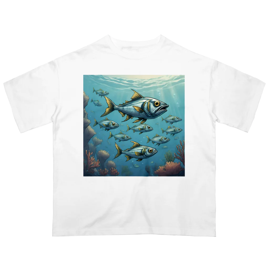 OI-ARTの海中の魚群 オーバーサイズTシャツ