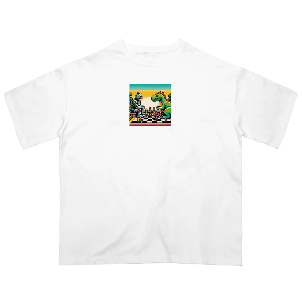 ワワジジドットクラブのドットロボットと恐竜のチェスゲームA Oversized T-Shirt