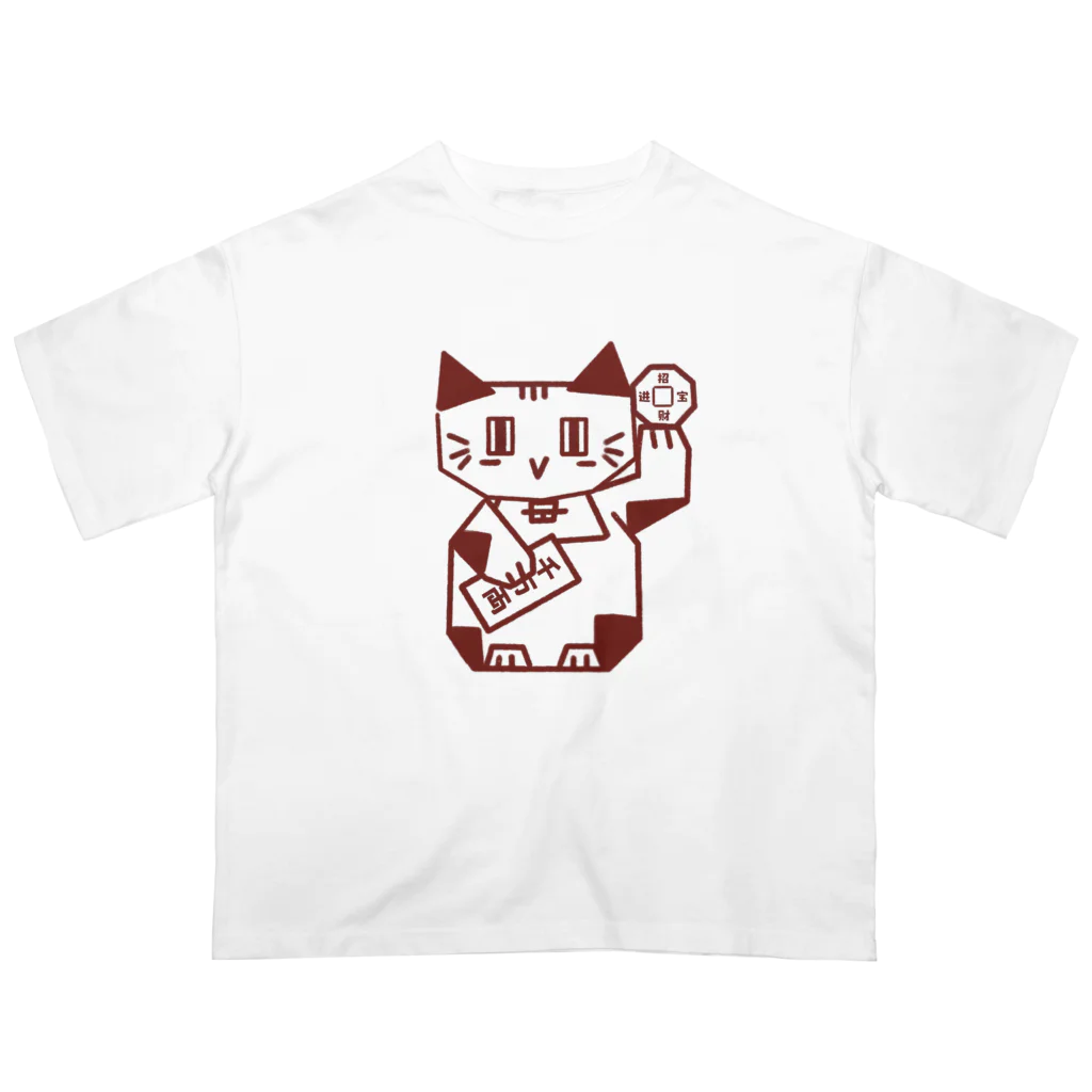 Lin Designのしかくい招き猫 オーバーサイズTシャツ