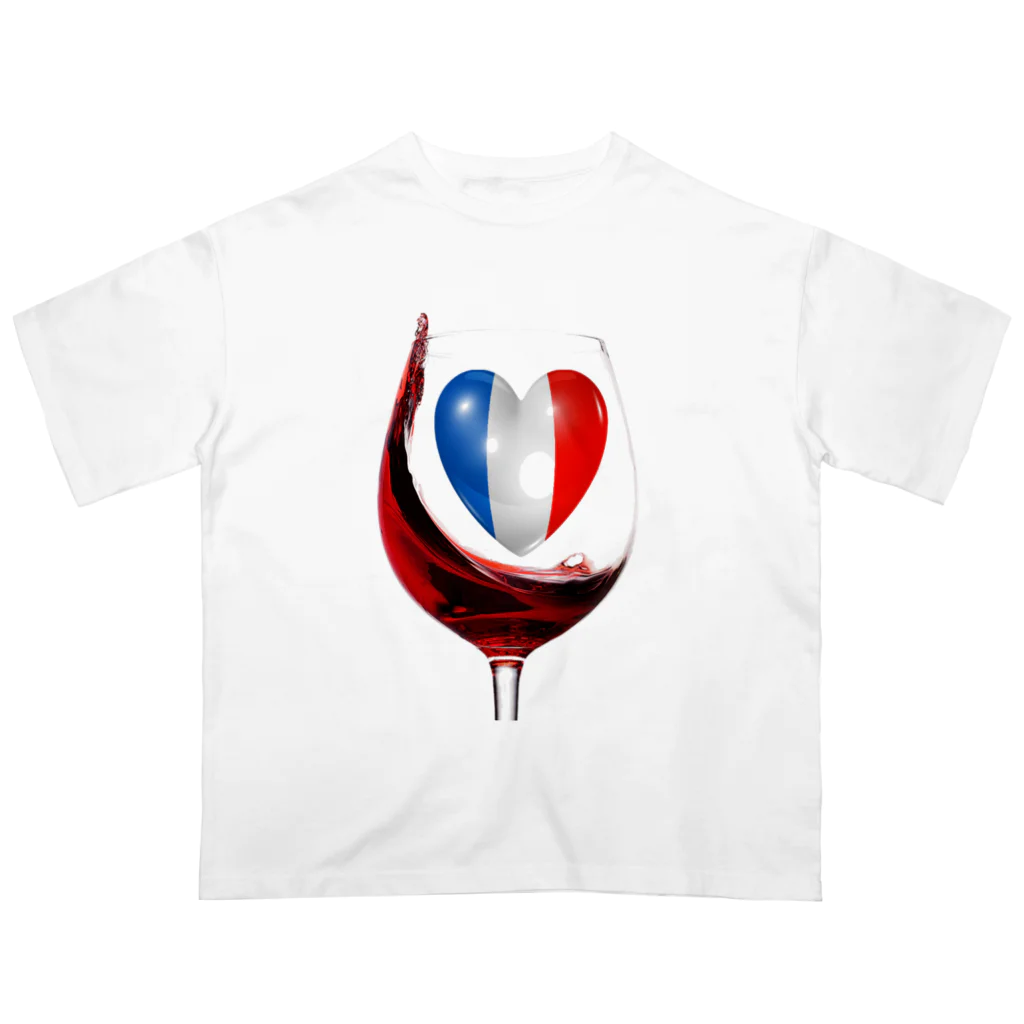 WINE 4 ALLの国旗とグラス：フランス（衣類） オーバーサイズTシャツ