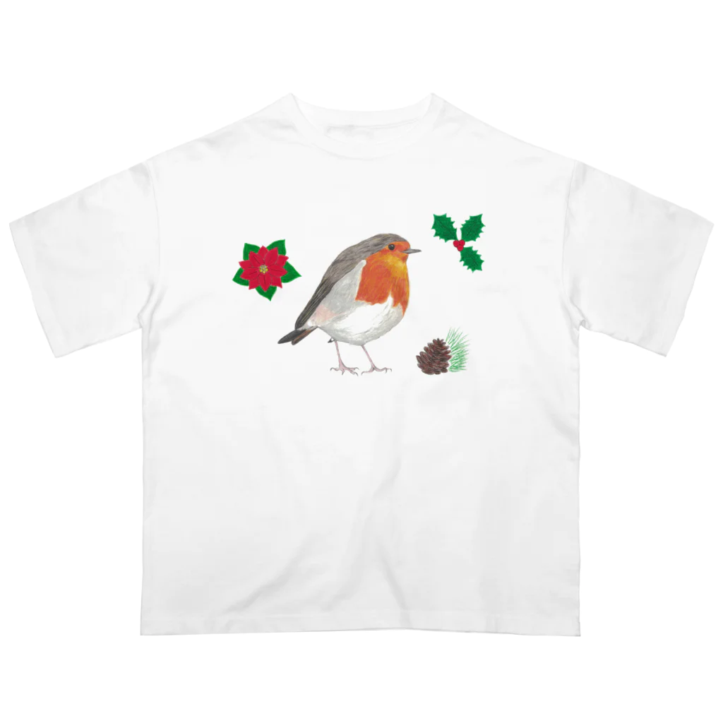 森図鑑の[森図鑑] クリスマスロビン(西洋こまどり)A オーバーサイズTシャツ