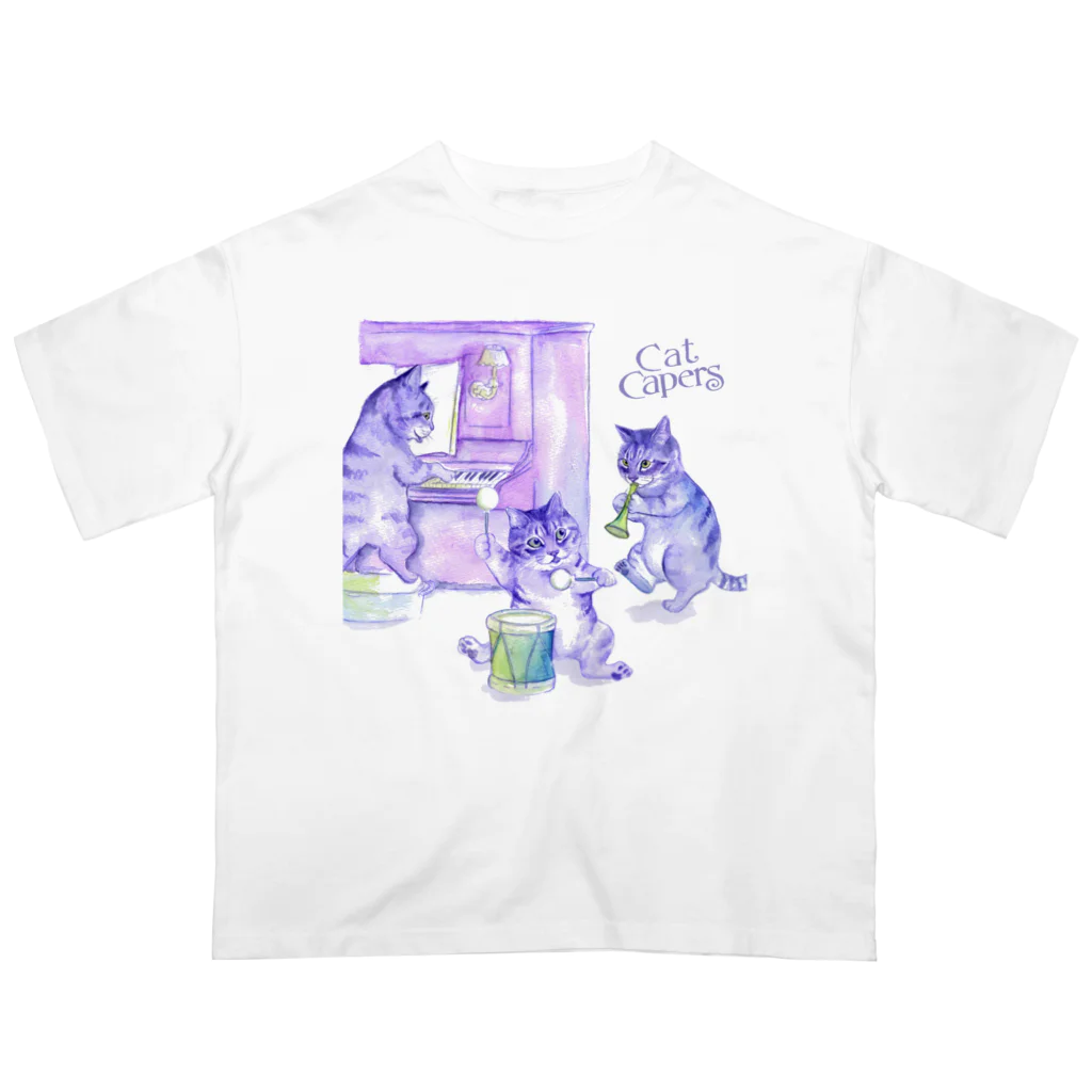  藤ねこりえ/ 𝙁𝙐𝙅𝙄𝙣𝙚𝙘𝙤𝙧𝙞𝙚のcat capers 悪戯な猫たち オーバーサイズTシャツ