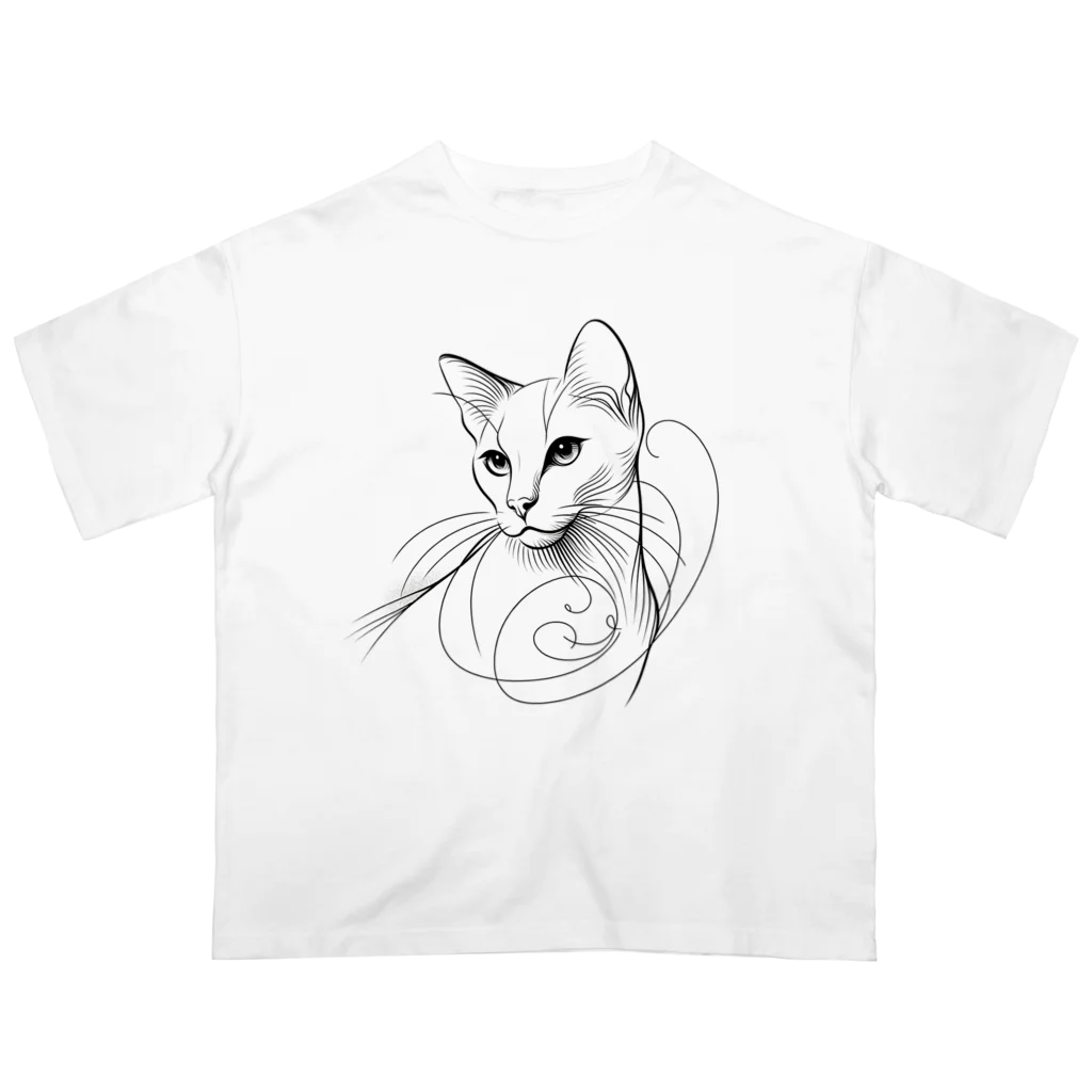 cat houseのline drawing white cat Oversized T-Shirt