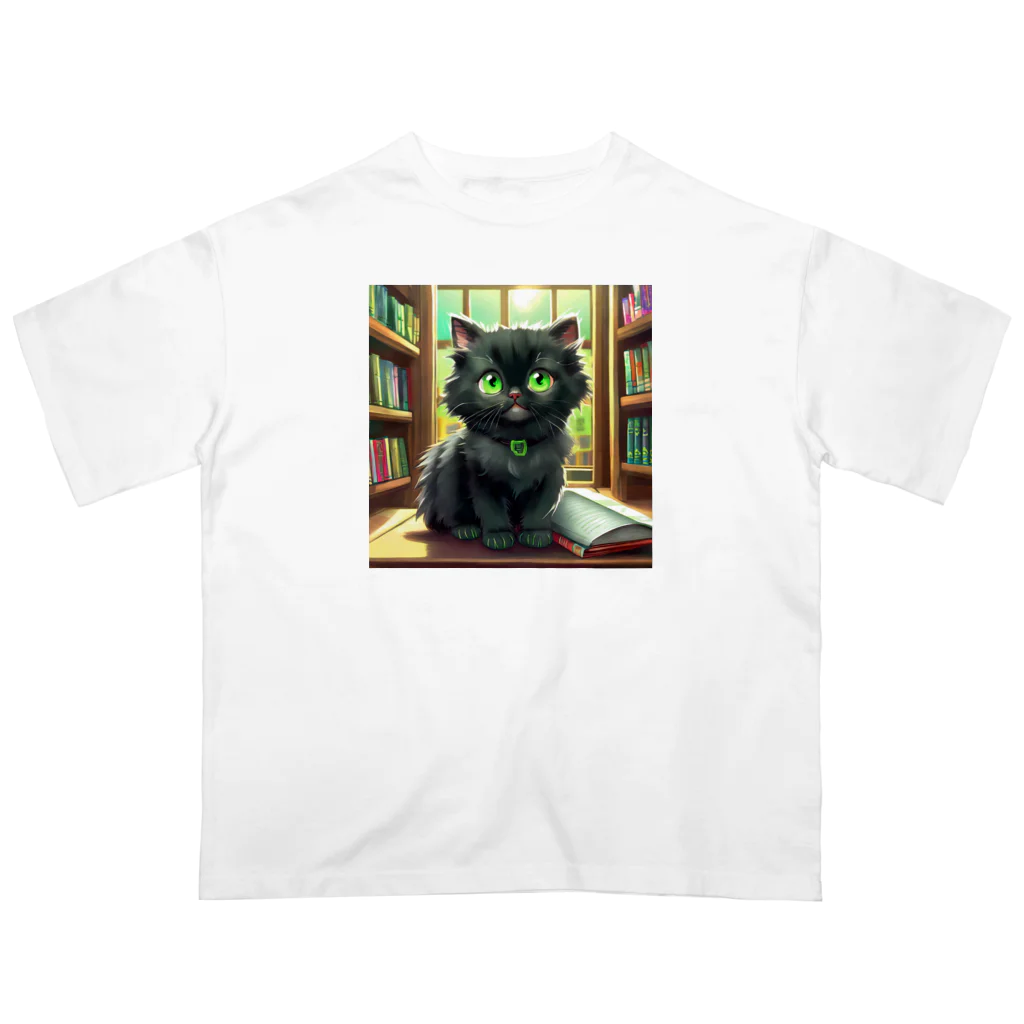 yoiyononakaの図書室の黒猫01 オーバーサイズTシャツ