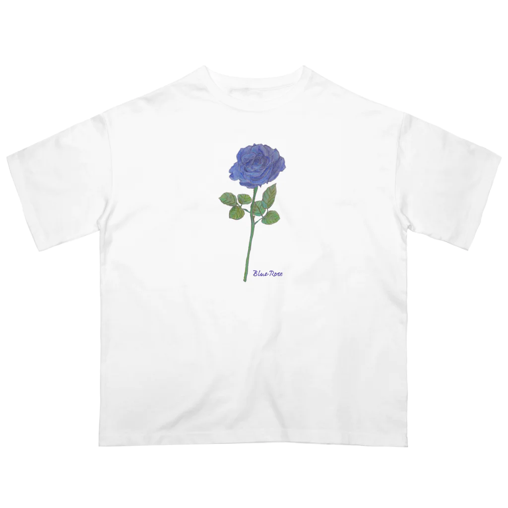 水色プリントの夢叶う青い薔薇 Oversized T-Shirt