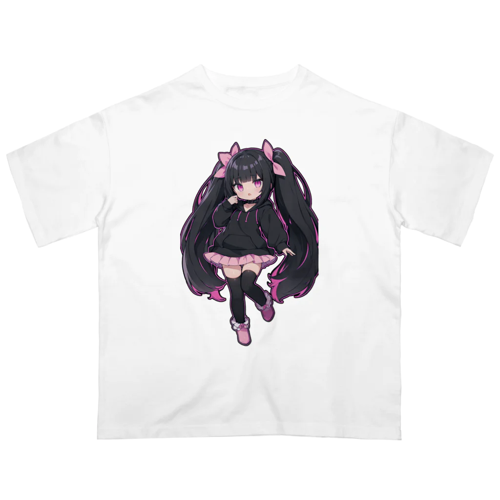 hatoyamaのかわいい黒髪ツインテール美少女 オーバーサイズTシャツ