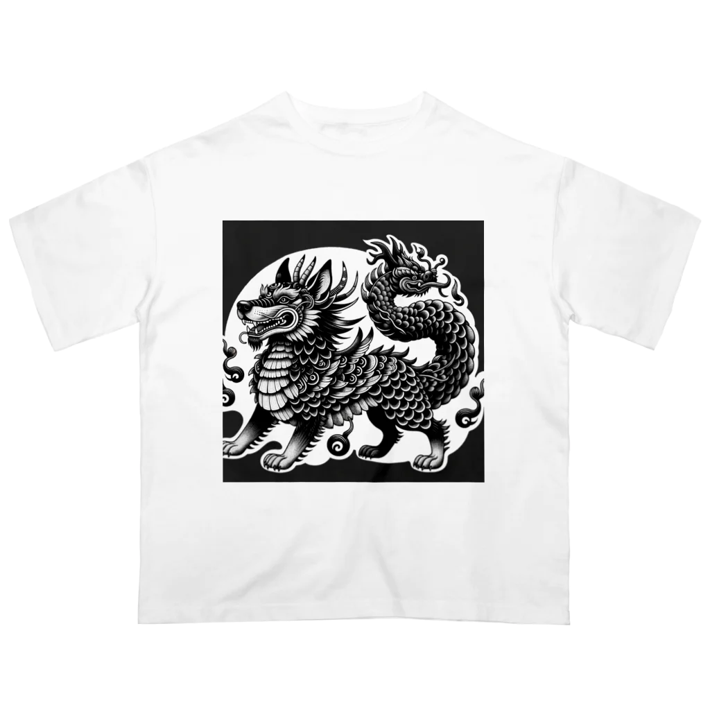 いきもの戯画の獅子ドラゴン オーバーサイズTシャツ