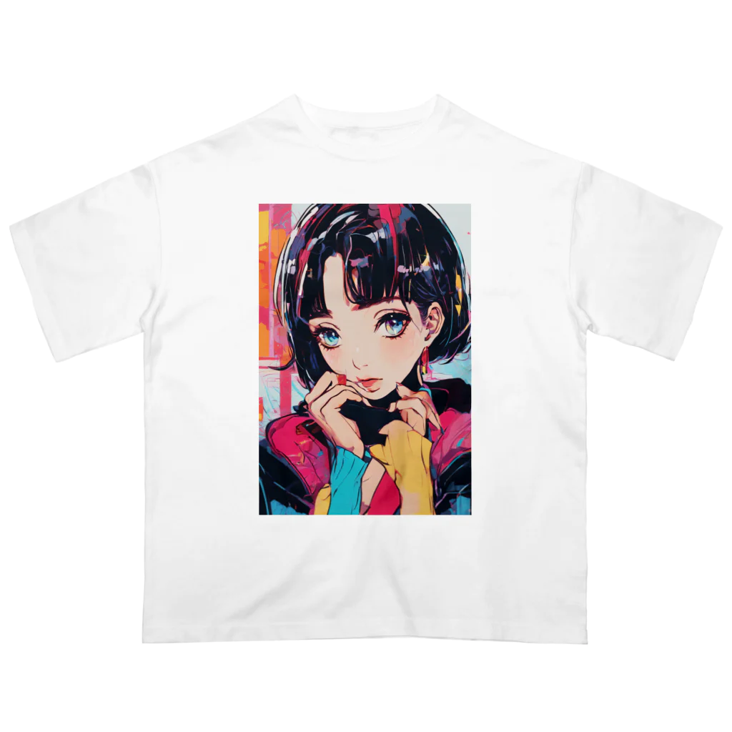 80s pop anime artのキュートな9 0 sアニメスタイル オーバーサイズTシャツ