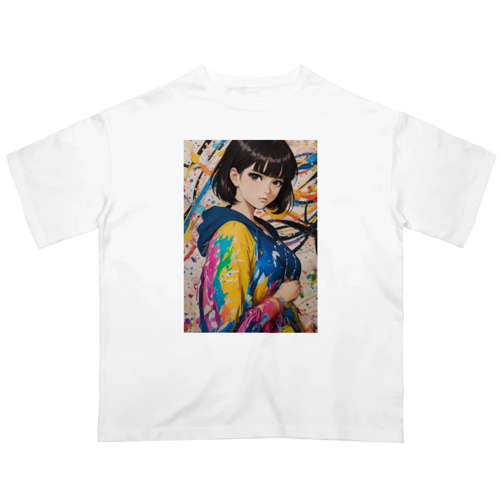 80s pop anime artの彼女はみなぎるエネルギーと魅力を放つ オーバーサイズTシャツ