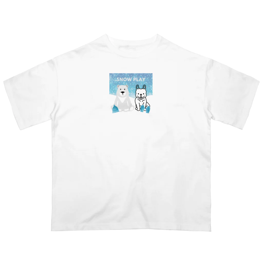 FRENCHIEのしろくまと雪遊びを楽しむフレブル🧤 Oversized T-Shirt