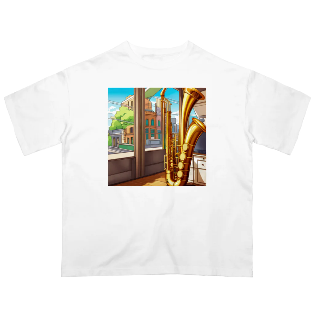 ほっこり絵音舎のバリトンサックスと風景 Oversized T-Shirt