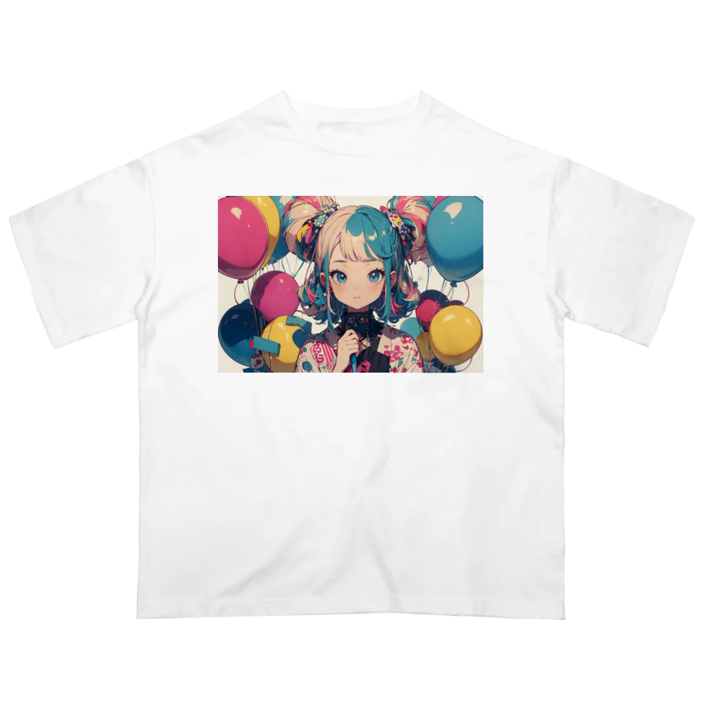 tokyo_citypopのkawaii 東京ガールアート　風船　着物　原宿 Oversized T-Shirt