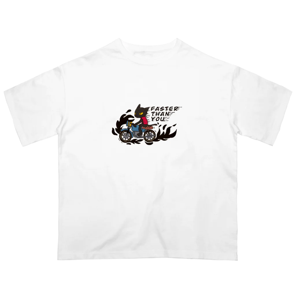 77Artcoのcafe racer cat Oversized T-Shirt