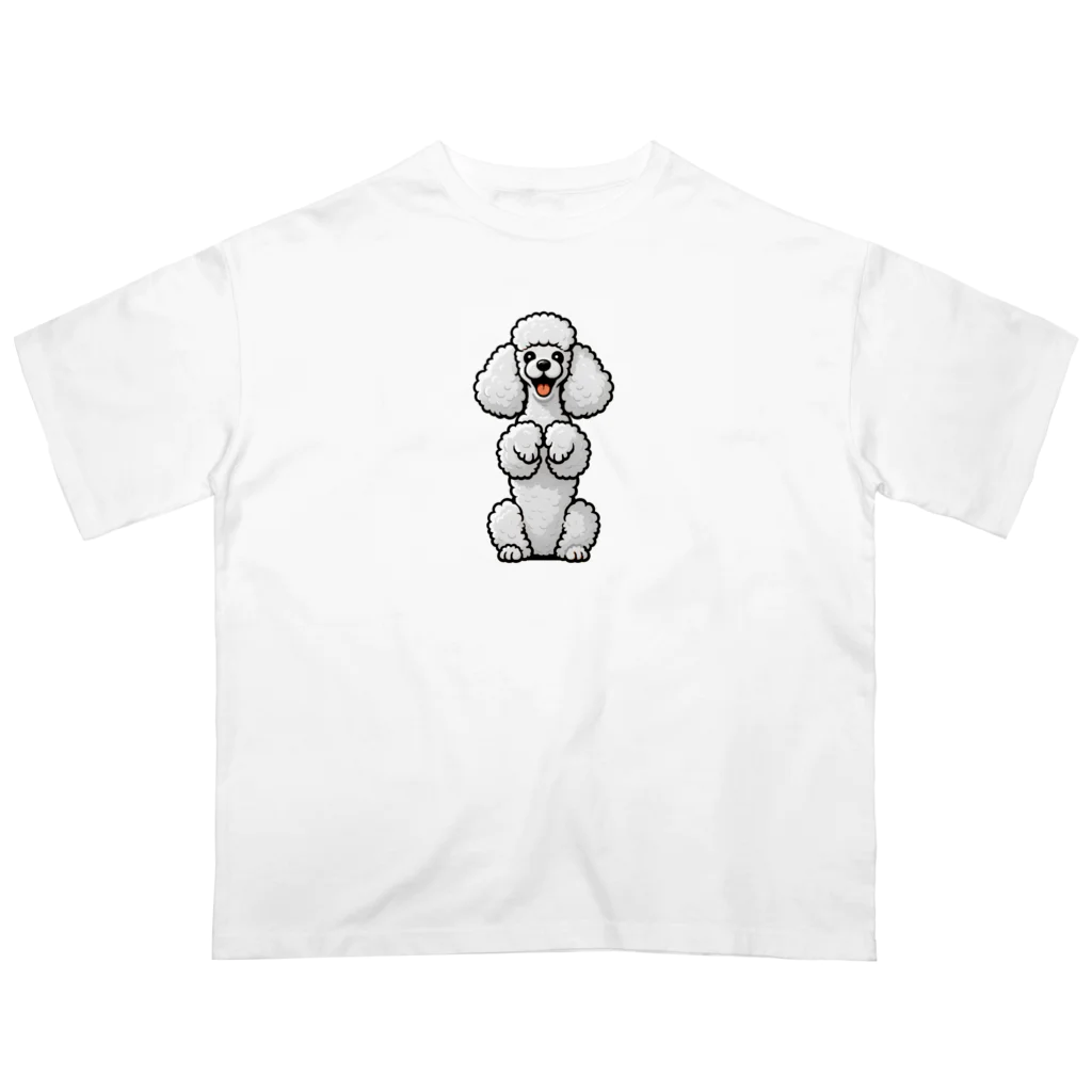 COCO SHOPのホワイトカラーのプードル（ちんちんポーズ） オーバーサイズTシャツ