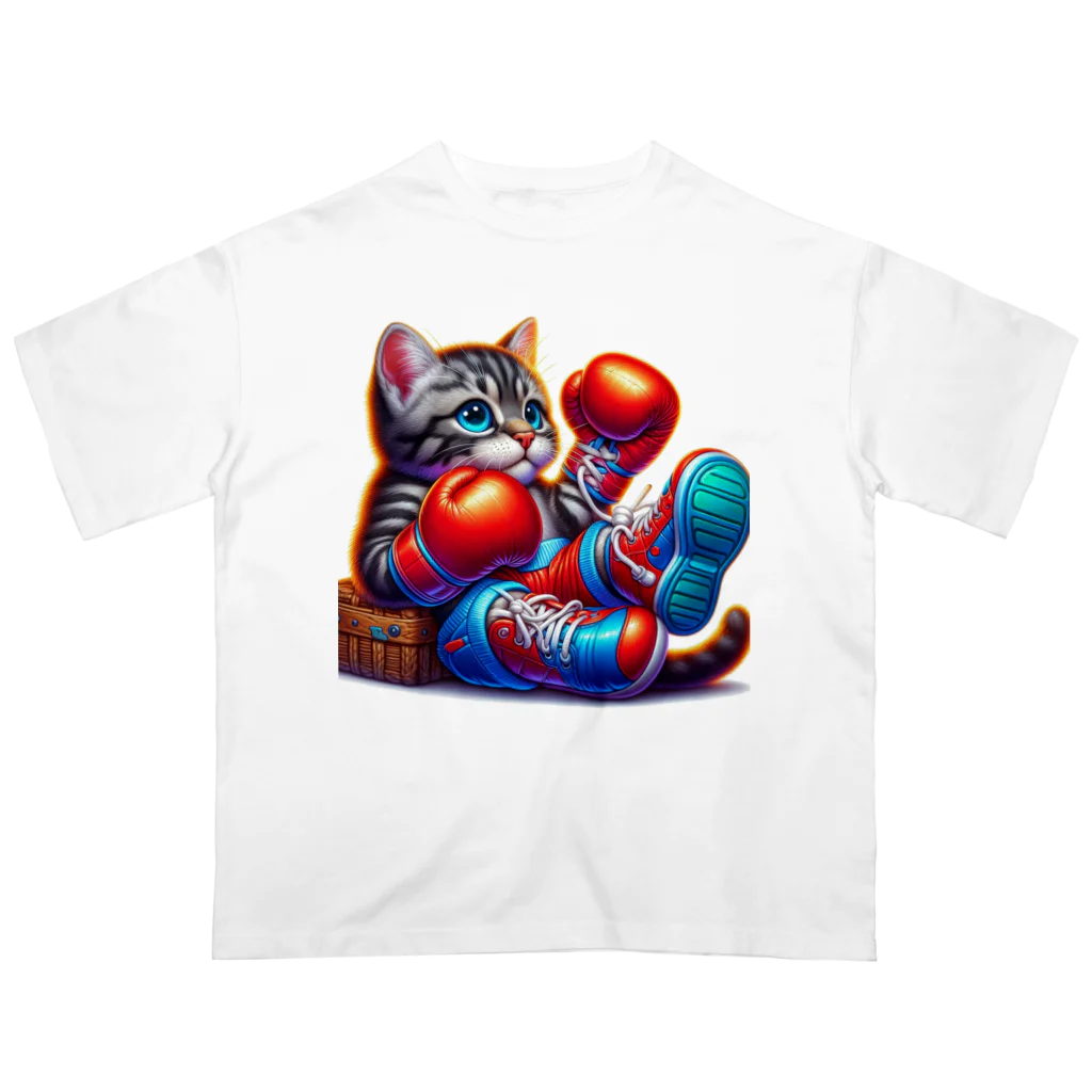 ニャーちゃんショップのボクサーになった猫 オーバーサイズTシャツ