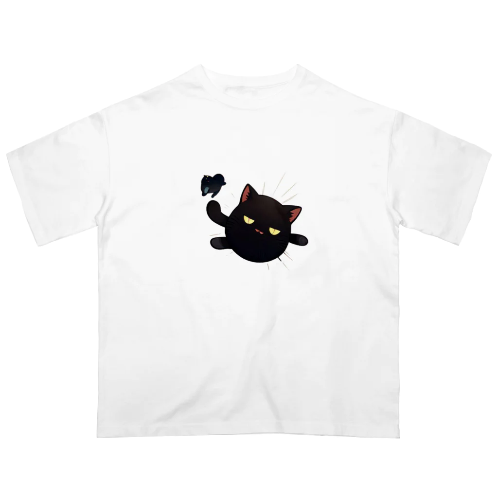 かわいい女の子とシュールな絵のジト目ネコ Oversized T-Shirt
