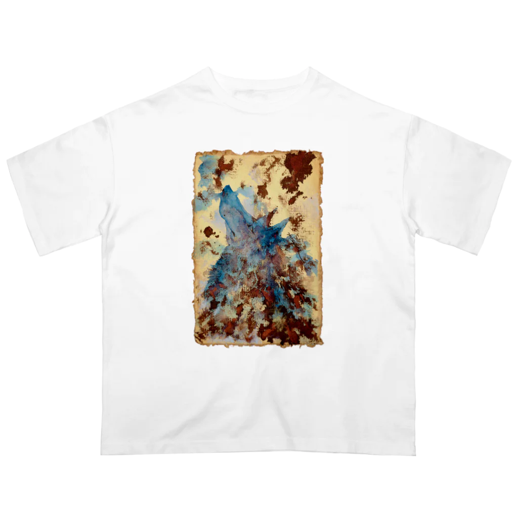 made blueのWatercolor wolf - carob & blue オーバーサイズTシャツ