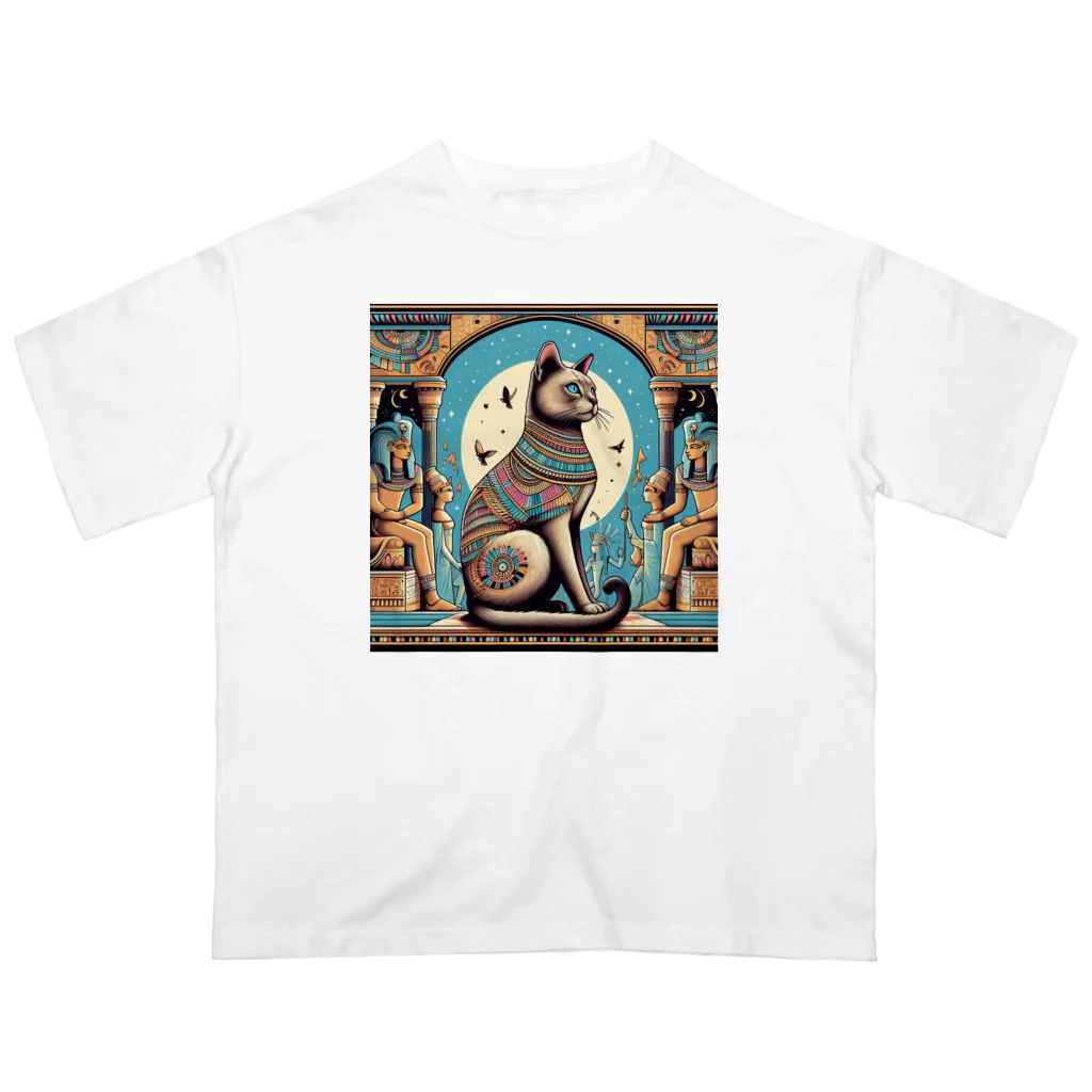 ニャーちゃんショップの古代エジプトの王様になったネコ オーバーサイズTシャツ