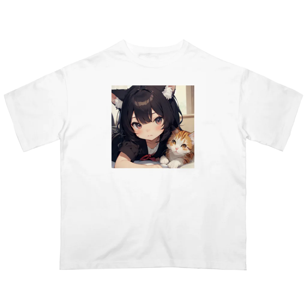 かさぎたすくのね子ちゃんと子ネコ　ん？ オーバーサイズTシャツ