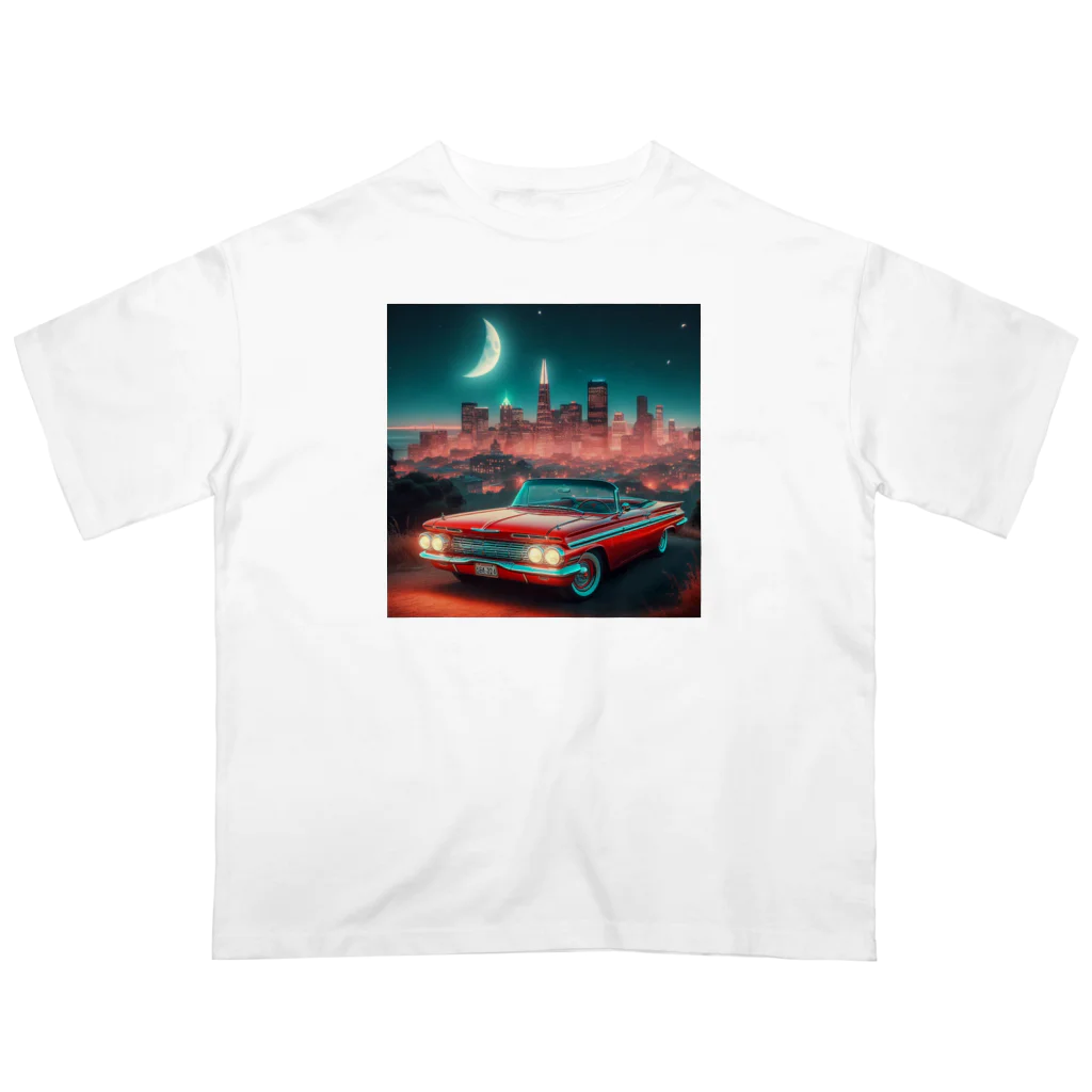 レモングラスの赤色のアメリカ車　ノスタルジック Oversized T-Shirt