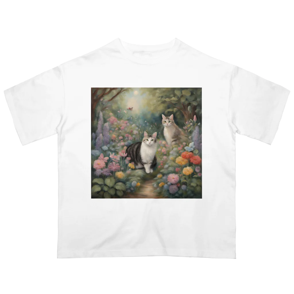 夜のねこの猫の楽園 Oversized T-Shirt