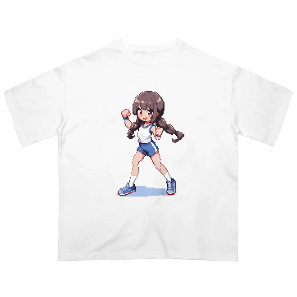 シロクマペンギンのドット絵体操服の女の子 オーバーサイズTシャツ