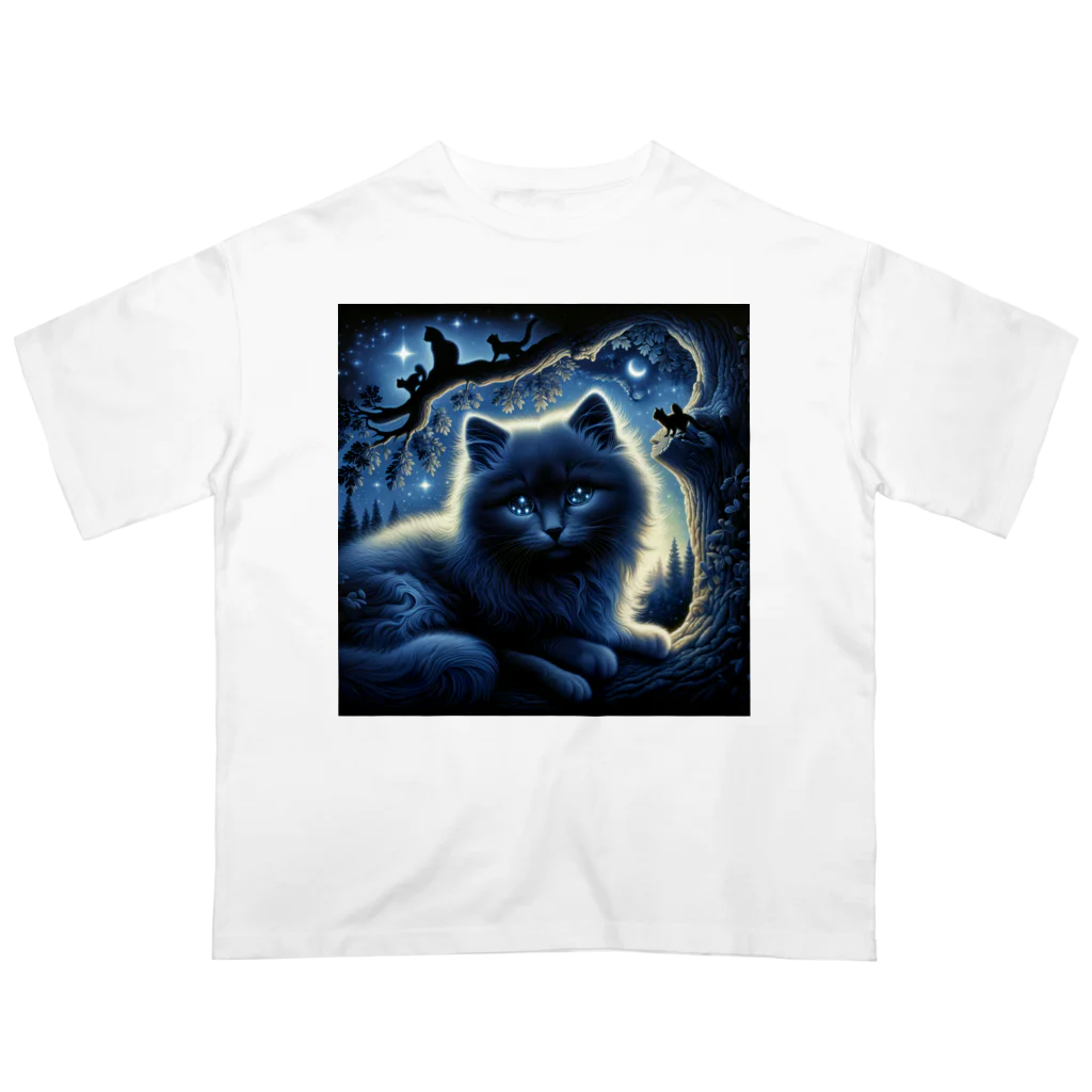 雑貨屋ちぃずの黒猫と夜空 オーバーサイズTシャツ